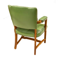 PAIR Vintage Wooden Office Chair With Green Vinyl Nail-head Upholstery