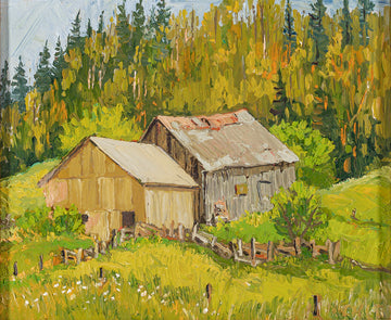 Lawrence Nickel (Canadian 1931-2014)"Old Barn And New Barn East Of Burk's Falls"
