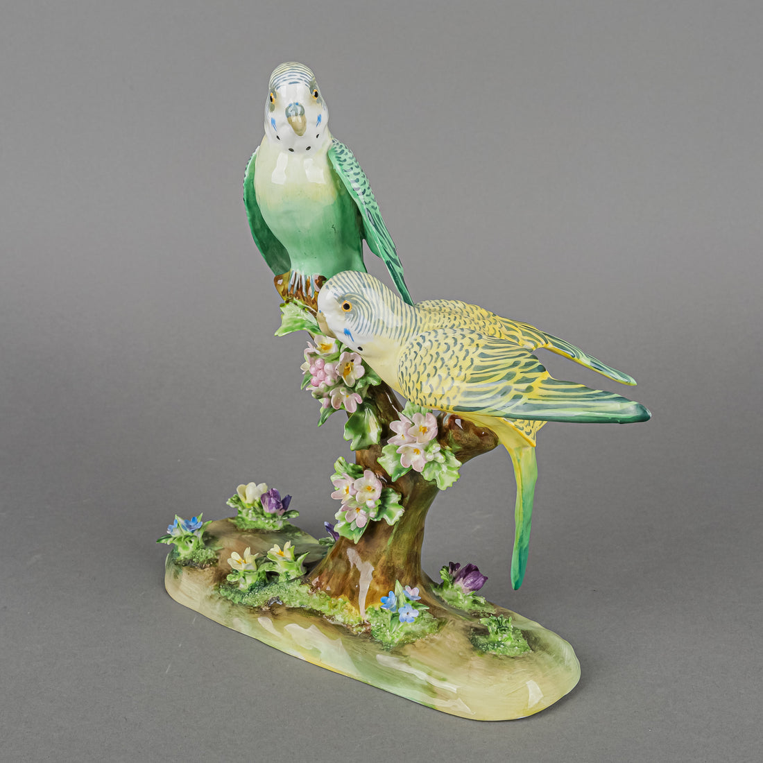 CROWN STAFFORDSHIRE J.T. Jones Figurine Parakeets On Branch