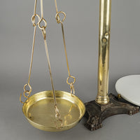 BERRY & WARMINGTON Antique Brass Balance Scale w/Ceramic Tray