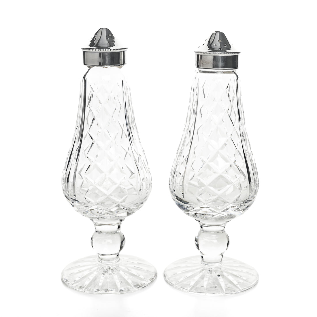 WATERFORD Cut Crystal Silverplate Top Footed Salt And Pepper Shaker Set - 2 Pieces