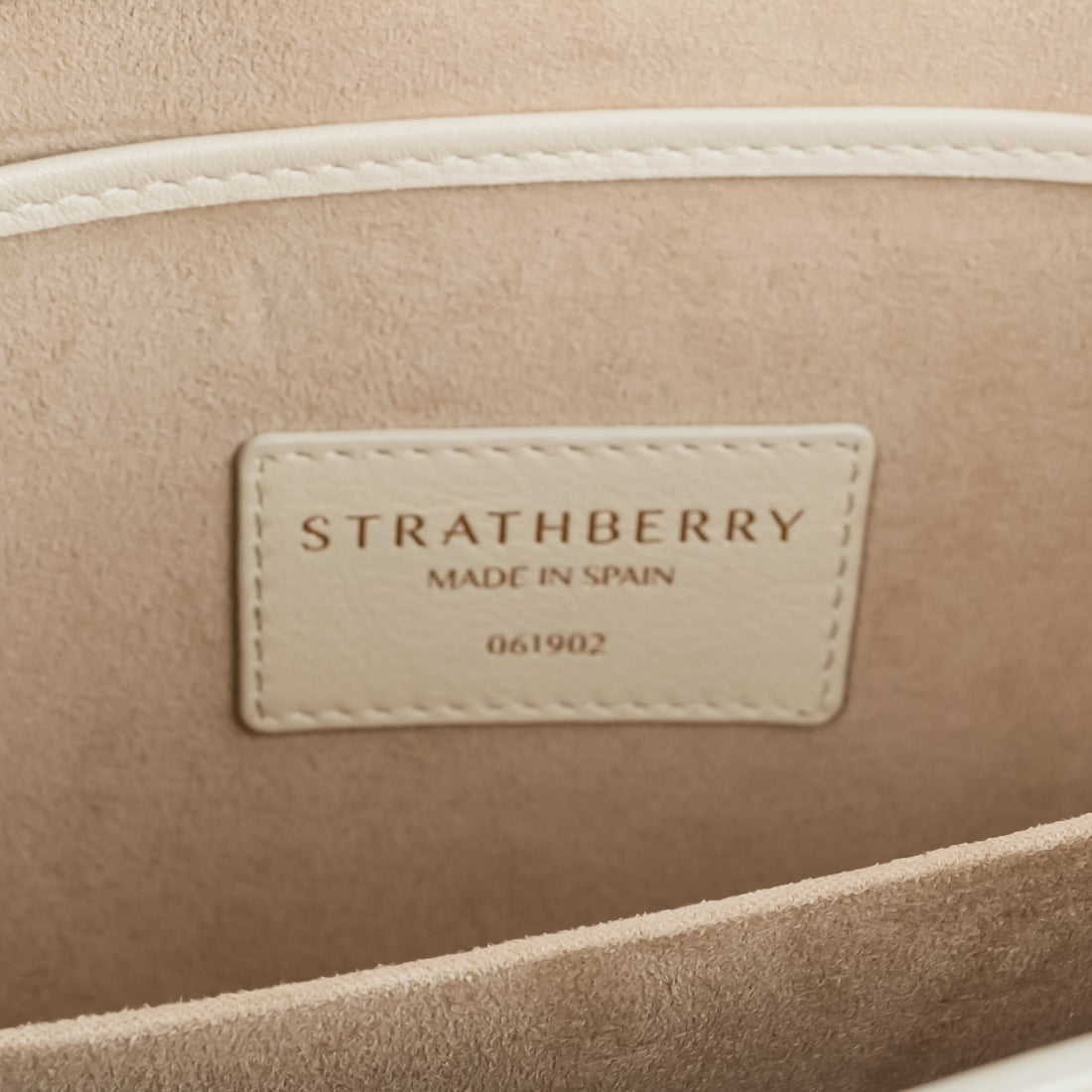 STRATHBERRY "Box Crescent" Cream Leather Handbag