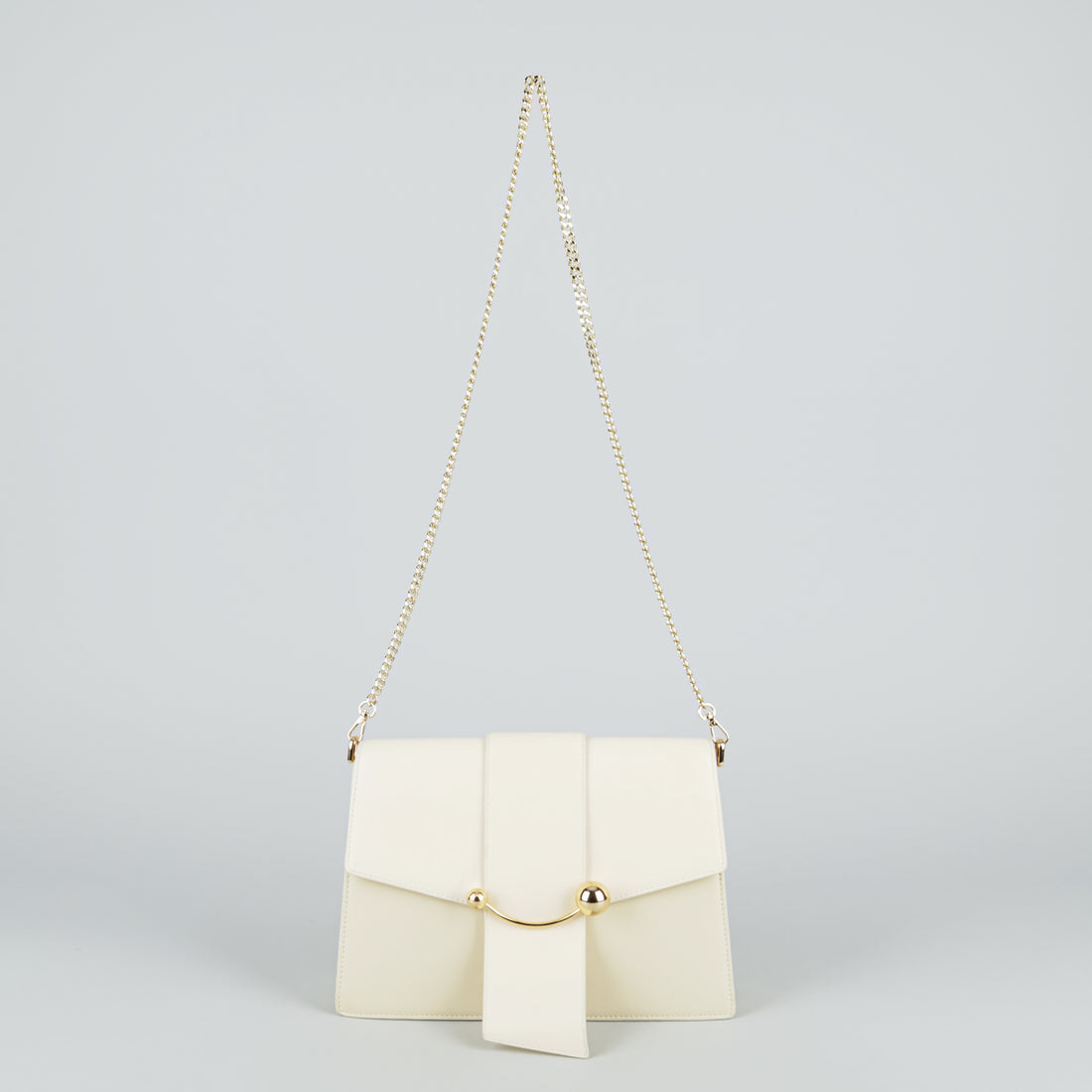 STRATHBERRY "Box Crescent" Cream Leather Handbag