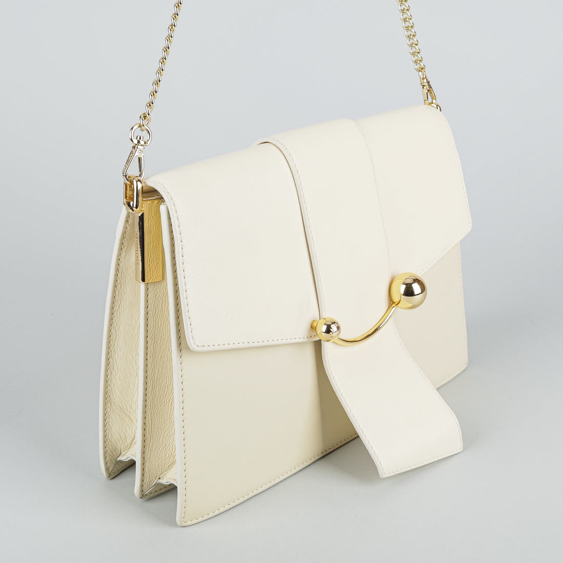 STRATHBERRY "Box Crescent" Cream Leather Handbag