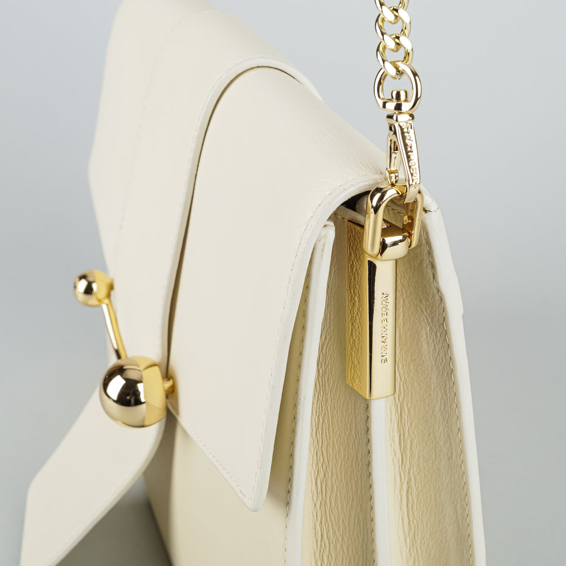 STRATHBERRY "Box Crescent" Cream Leather Handbag