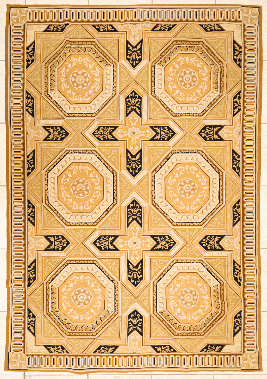 Aubusson Style Needlepoint Flatweave Wool Rug 104"x72"