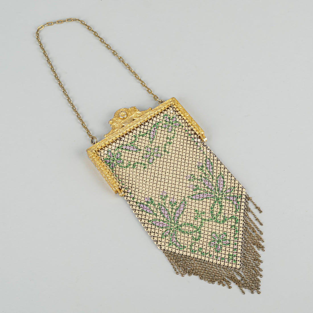 MANDALIAN Gold Tone Enamel Mesh Flapper Bag