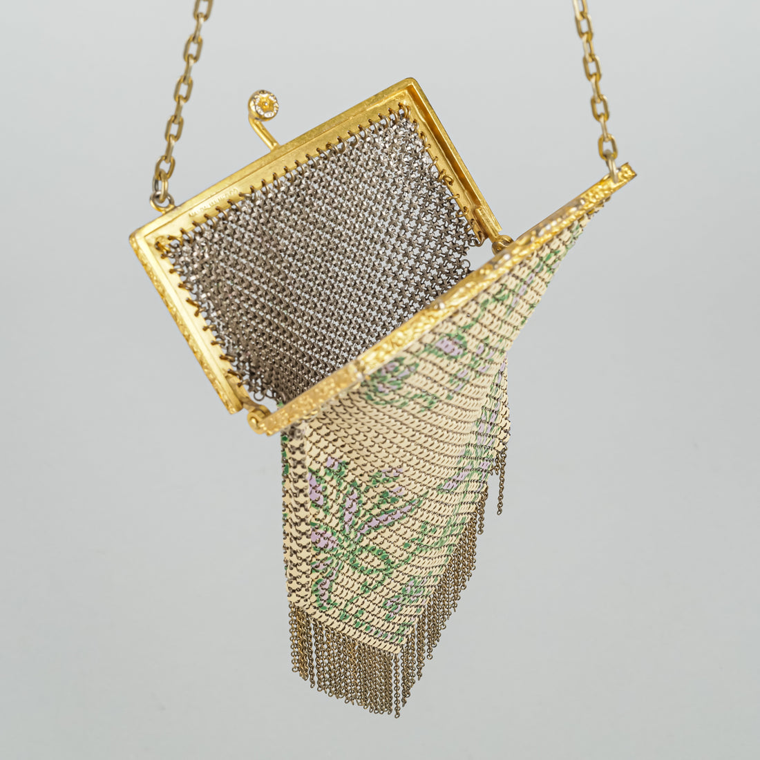 MANDALIAN Gold Tone Enamel Mesh Flapper Bag