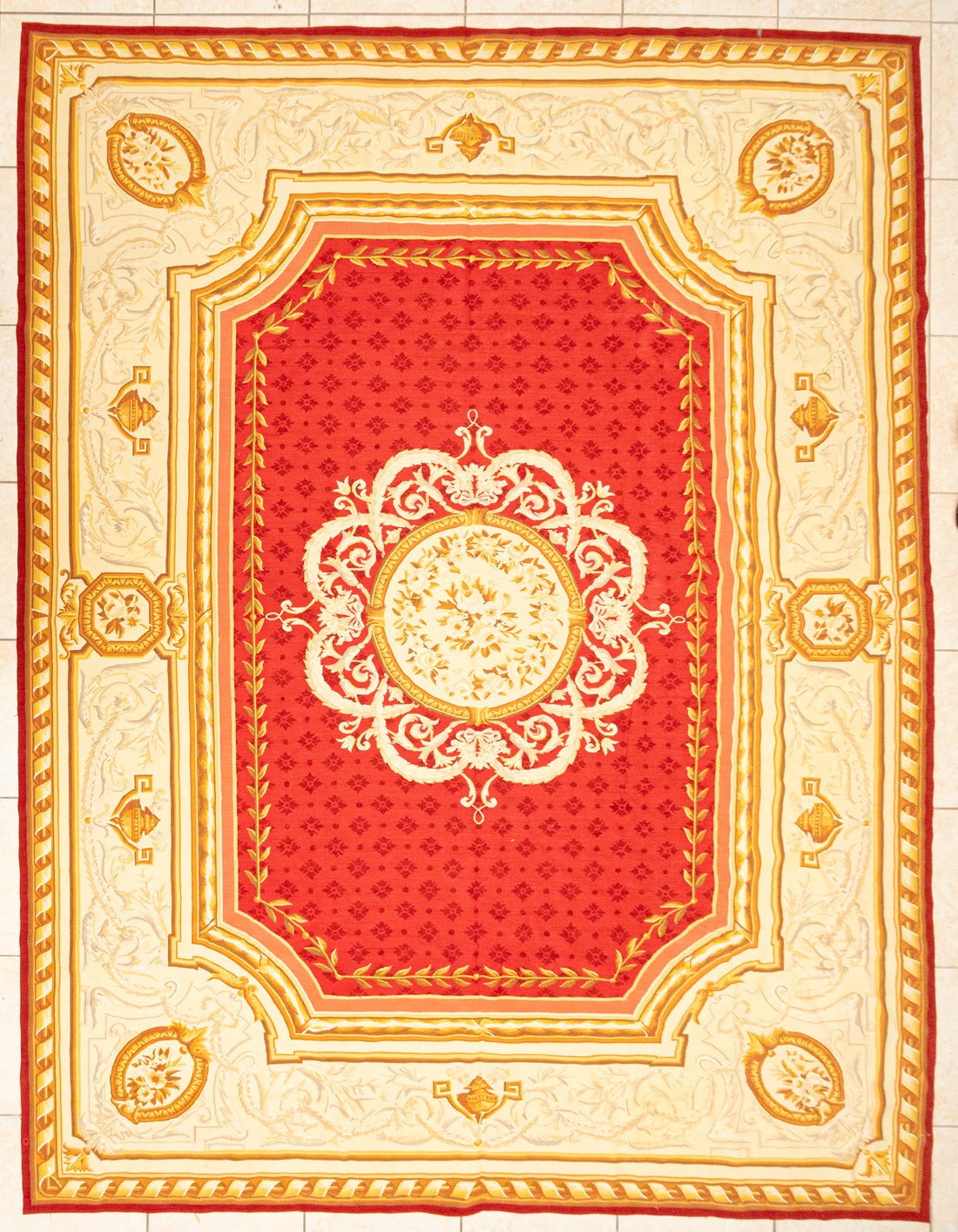 Aubusson Style Needlepoint Flatweave Wool Rug 134"x104"