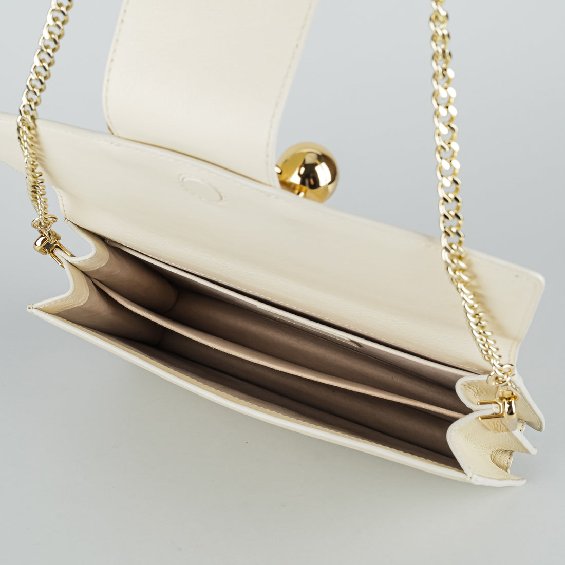 STRATHBERRY "Box Crescent" Cream Leather Handbag