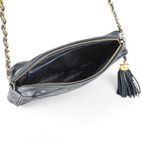 CHANEL Vintage Blue Quilted lambskin Tassel Camera Handbag