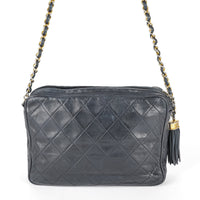 CHANEL Vintage Blue Quilted lambskin Tassel Camera Handbag
