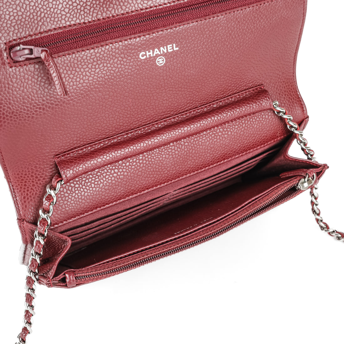 CHANEL Burgundy Caviar Wallet on Chain Handbag