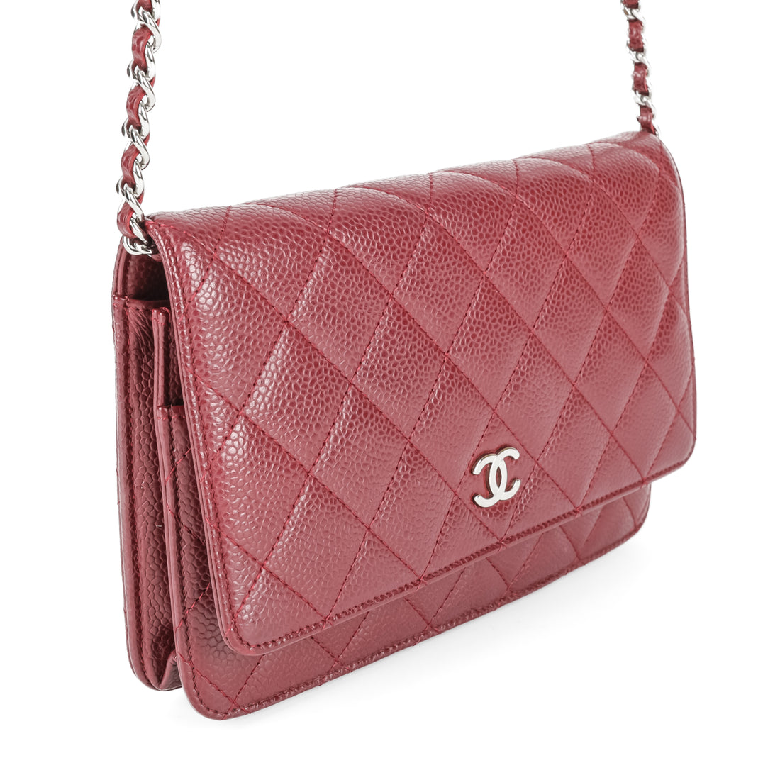 CHANEL Burgundy Caviar Wallet on Chain Handbag