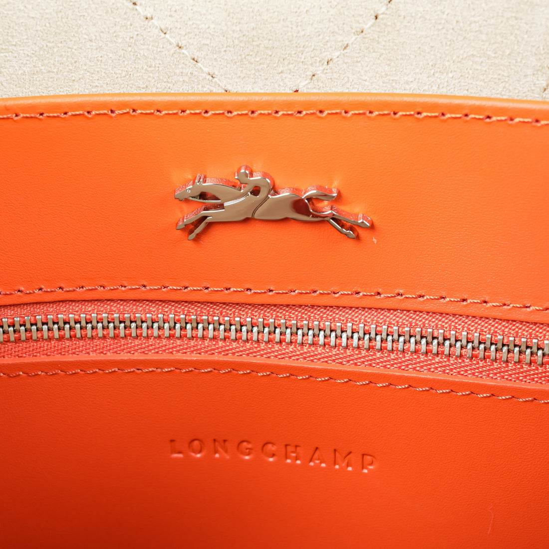 LONGCHAMP Leather Le Roseau Top Handle Orange Handbag