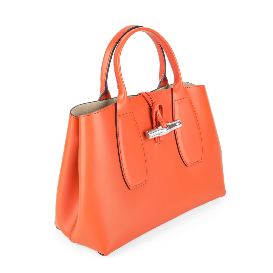 LONGCHAMP Leather Le Roseau Top Handle Orange Handbag