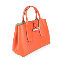 LONGCHAMP Leather Le Roseau Top Handle Orange Handbag