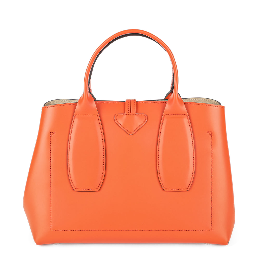 LONGCHAMP Leather Le Roseau Top Handle Orange Handbag