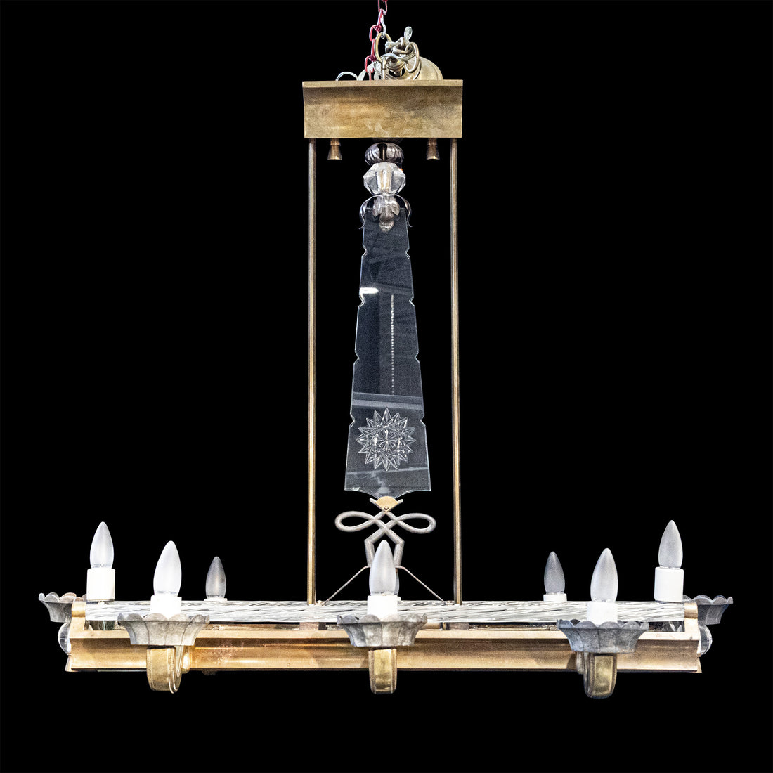 Vintage French Style Brass And Crystal 8-Light Linear Fixture