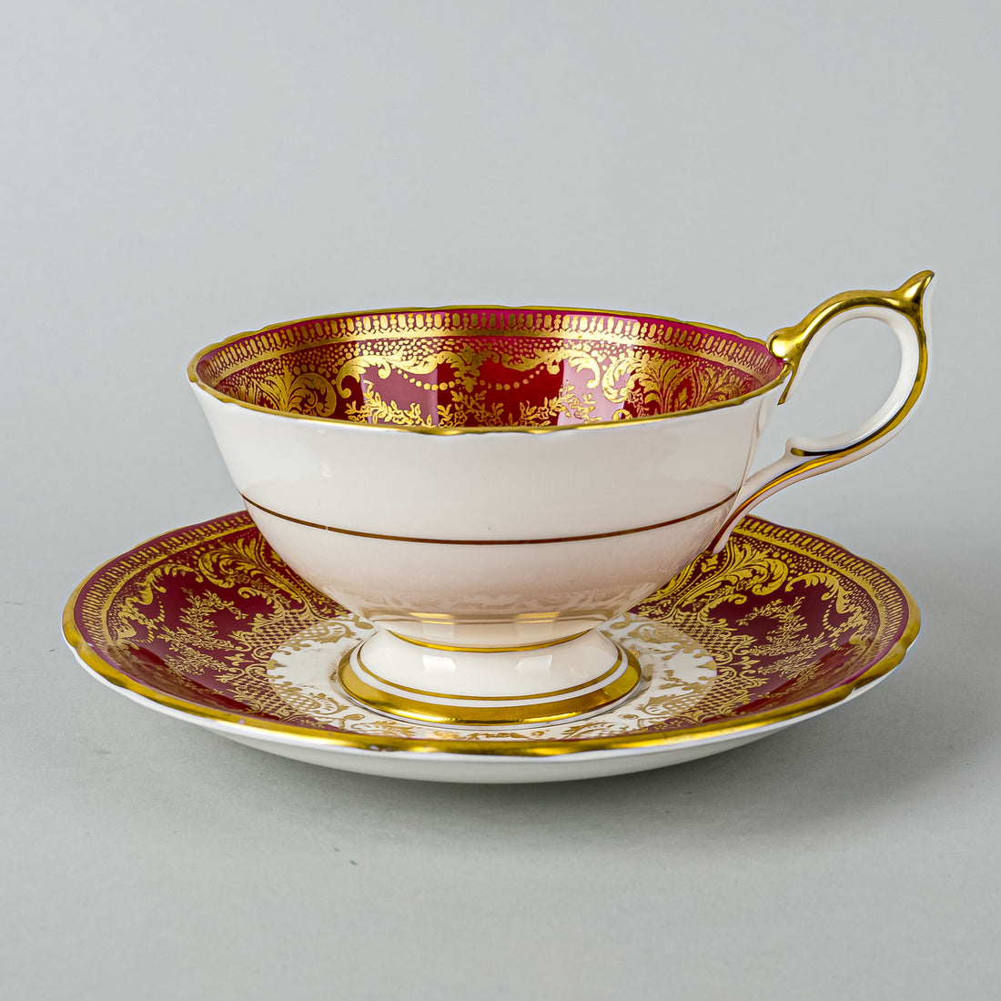 AYNSLEY Cup & Saucer 2488 JA Bailey Floral - Red And Gold