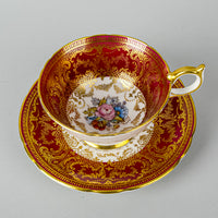 AYNSLEY Cup & Saucer 2488 JA Bailey Floral - Red And Gold