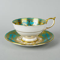 AYNSLEY Cup & Saucer 2488 JA Bailey Floral, Blue & Gold