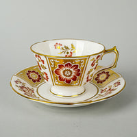 ROYAL CROWN DERBY Red Derby Panel Footed Cup & Saucers Set Of 5 (10 Pieces)