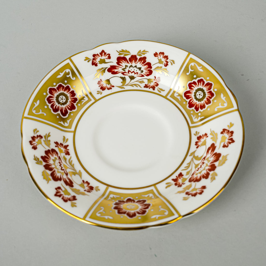 ROYAL CROWN DERBY Red Derby Panel Footed Cup & Saucers Set Of 5 (10 Pieces)