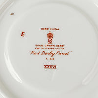 ROYAL CROWN DERBY Red Derby Panel Footed Cup & Saucers Set Of 5 (10 Pieces)
