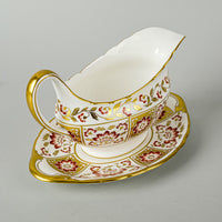 ROYAL CROWN DERBY Red Derby Panel Gravy Boat And Stand