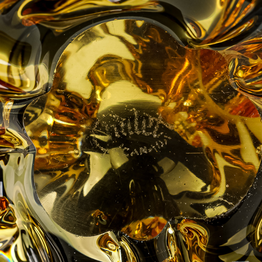 CHALET Free From Art Glass Ashtray - Amber