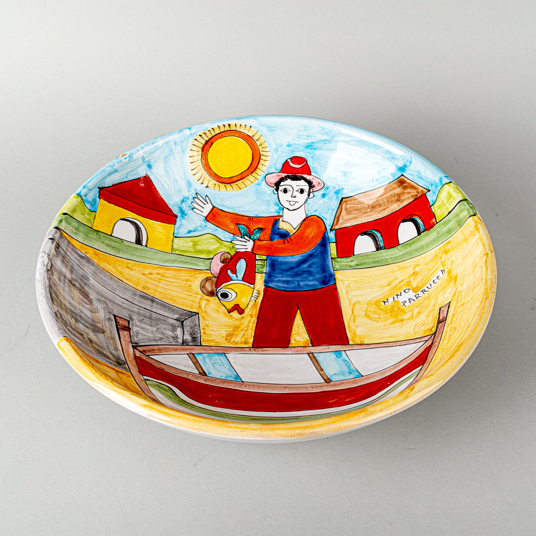 NINO PARRUCCA Hand Painted Ceramic Bowl - Fisherman