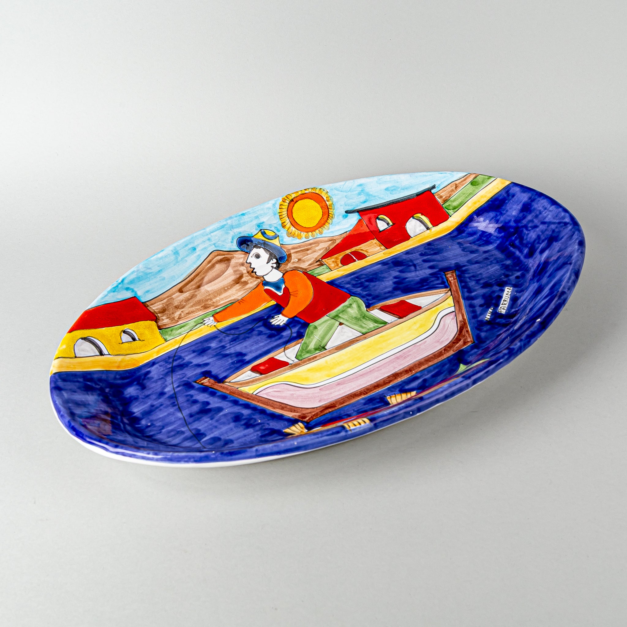 NINO PARRUCCA Hand Painted Ceramic Platter - Fisherman - Around