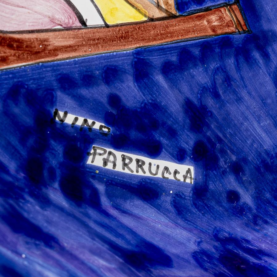 NINO PARRUCCA Hand Painted Ceramic Platter - Fisherman - Around