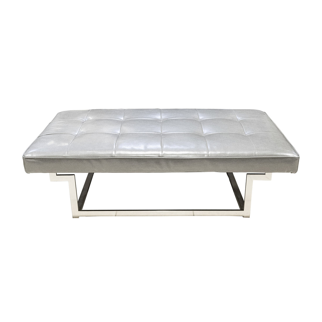 Grey Vinyl And Chrome Ottoman