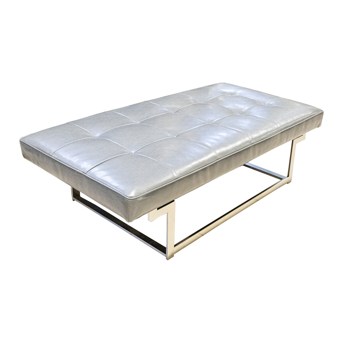 Grey Vinyl And Chrome Ottoman