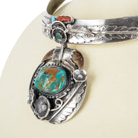 Z Navajo Sterling Turquoise Coral Horn Collar Necklace