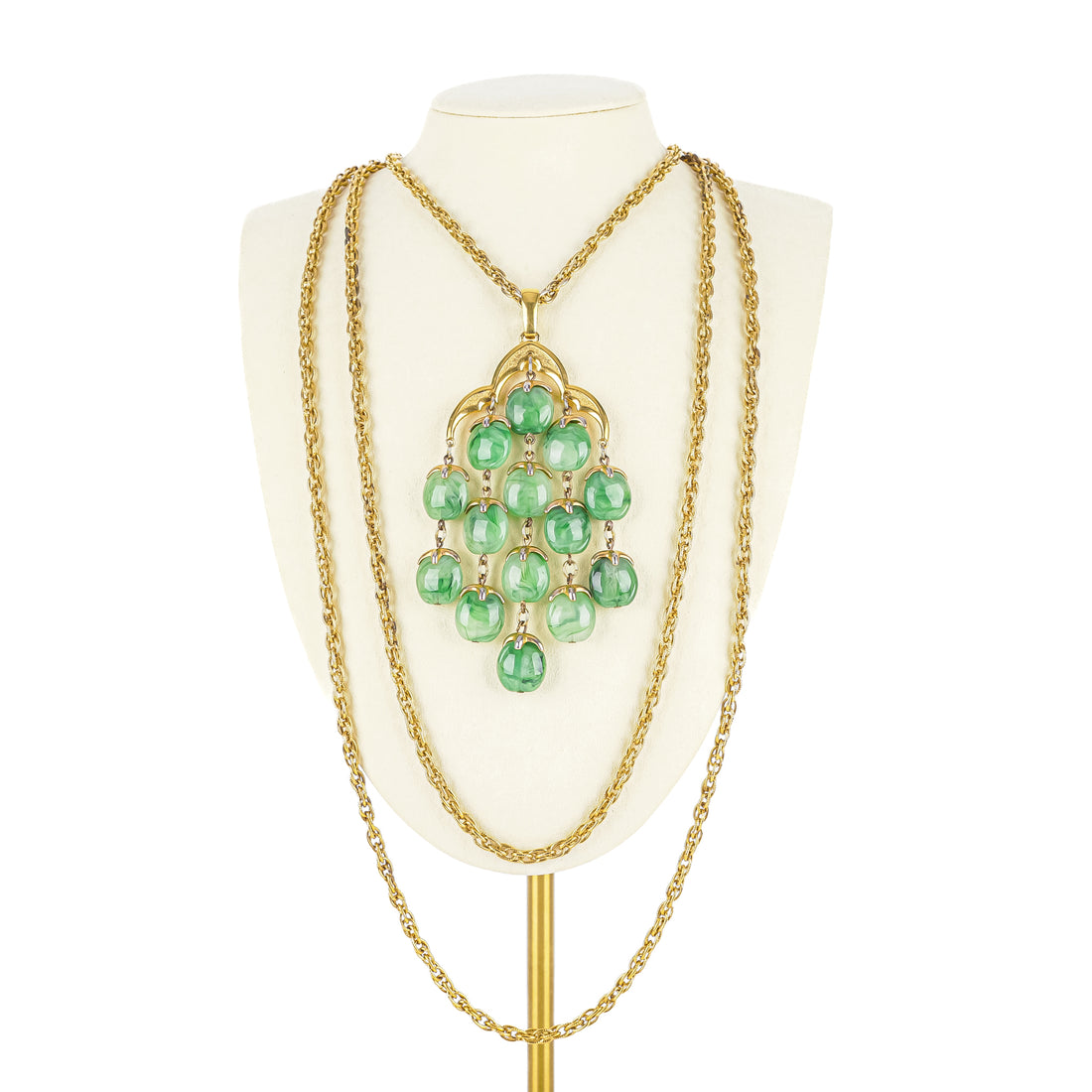 TRIFARI Gold Tone Green Stone Waterfall Necklace
