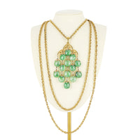 TRIFARI Gold Tone Green Stone Waterfall Necklace
