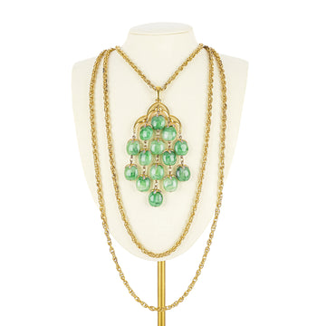 TRIFARI Gold Tone Green Stone Waterfall Necklace