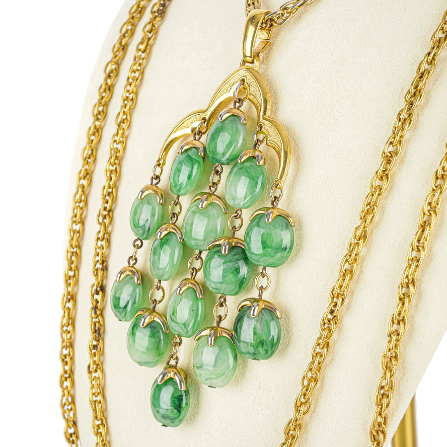 TRIFARI Gold Tone Green Stone Waterfall Necklace