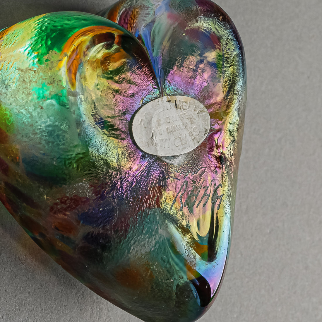 ROBERT HELD ART GLASS Iridescent Heart Paperweight