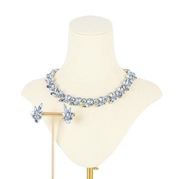SHERMAN Necklace And Clips Set - Blue Rhinestone