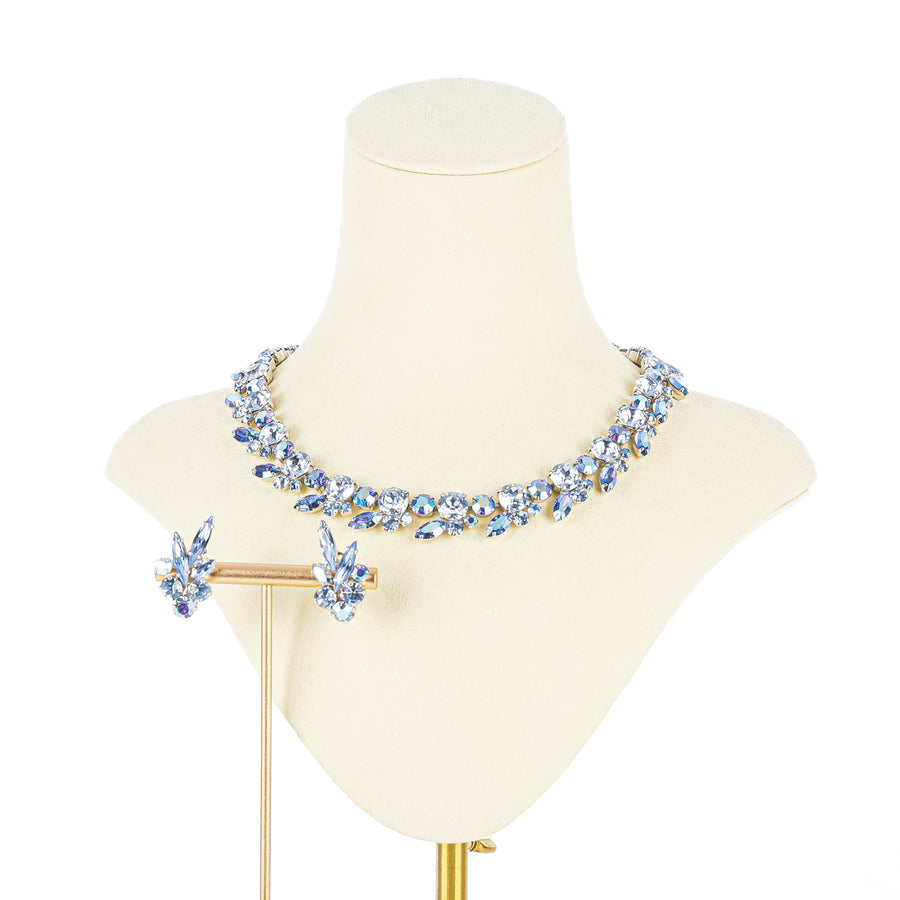 SHERMAN Necklace And Clips Set - Blue Rhinestone