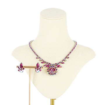 SHERMAN Necklace And Clips Set - Fuchsia Rhinestone