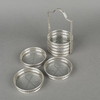 BIRKS Sterling And Cut Crystal Coasters With Stand - 8 Pieces