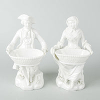 MEISSEN Figurines Man & Woman Sitting Holding Baskets  Set of 2