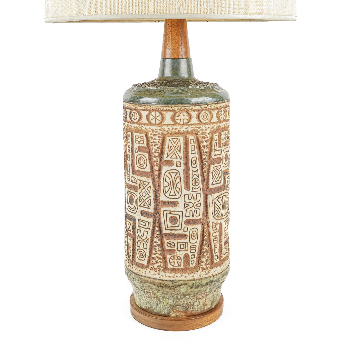 Vintage Ceramic And Teak Lamp With Shade