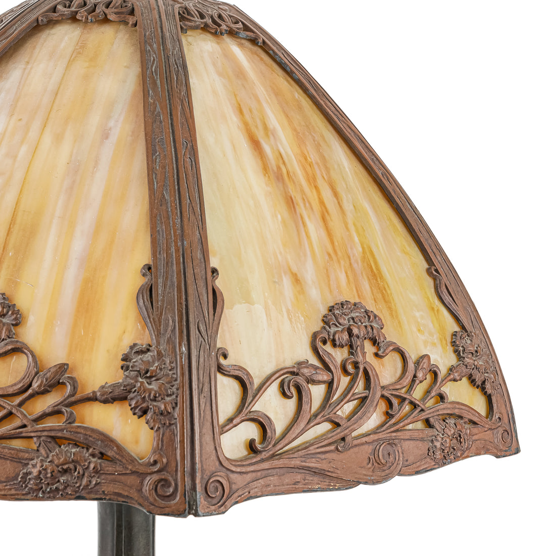 Vintage Cast Metal Lamp w/Slag Glass Shade