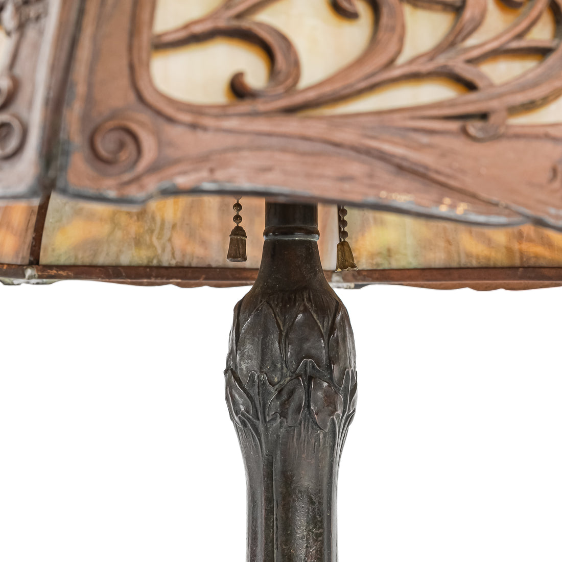 Vintage Cast Metal Lamp w/Slag Glass Shade